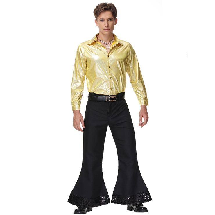 Men's 70s Disco Dancing King Shiny Shirt Bell-bottoms Outfit Masquerade ...