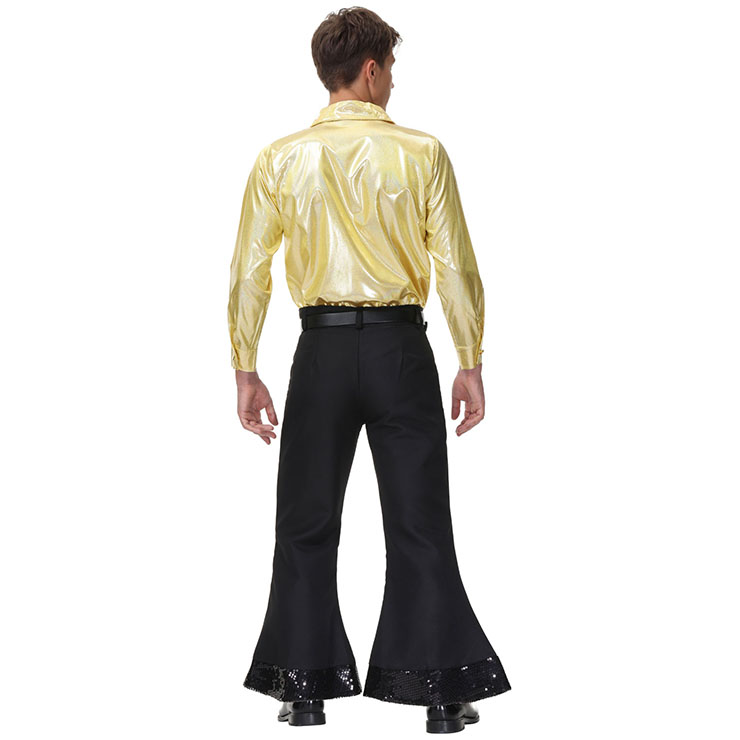 Men's 70s Disco Dancing King Shiny Shirt Bell-bottoms Outfit Masquerade ...