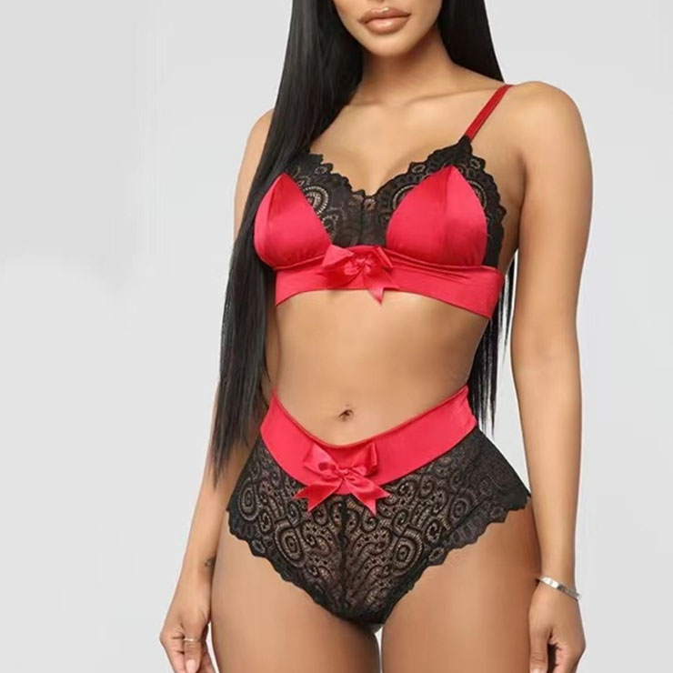 Sexy Lace Spaghetti Straps See Through Bra And Thong Lingerie Set N23115 