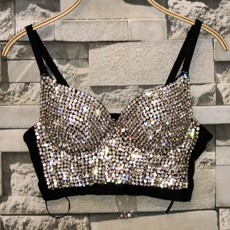 Sexy Rhinestone Padded Underwire B Cup Bustier Bra Clubwear Crop Top N19958