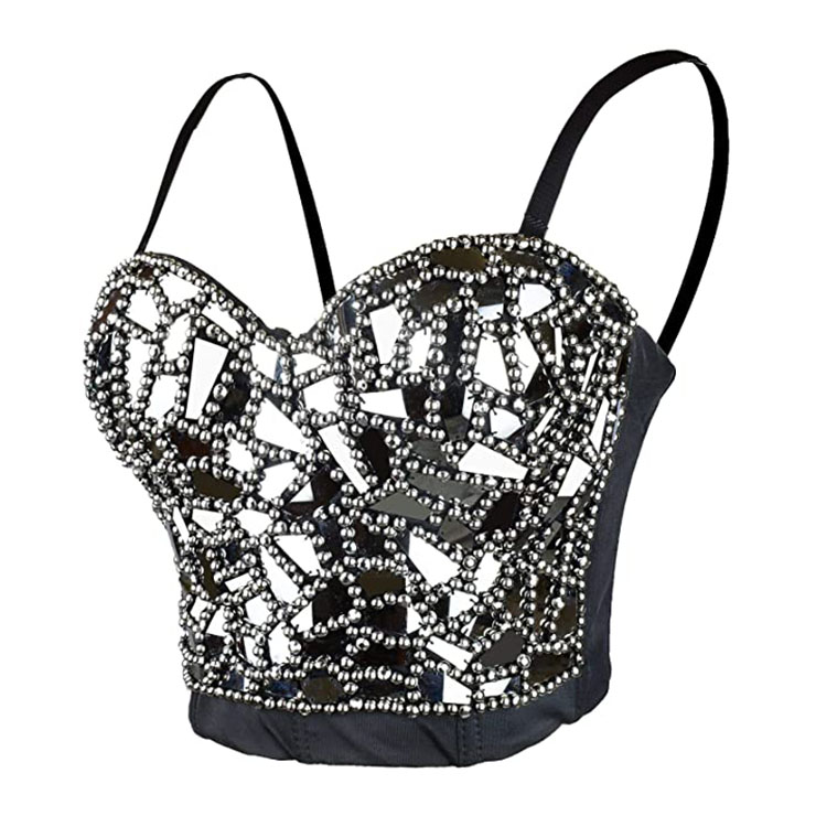 Women's Sexy Silver-gray Sequins And Beads B Cup Bustier Bra Clubwear ...
