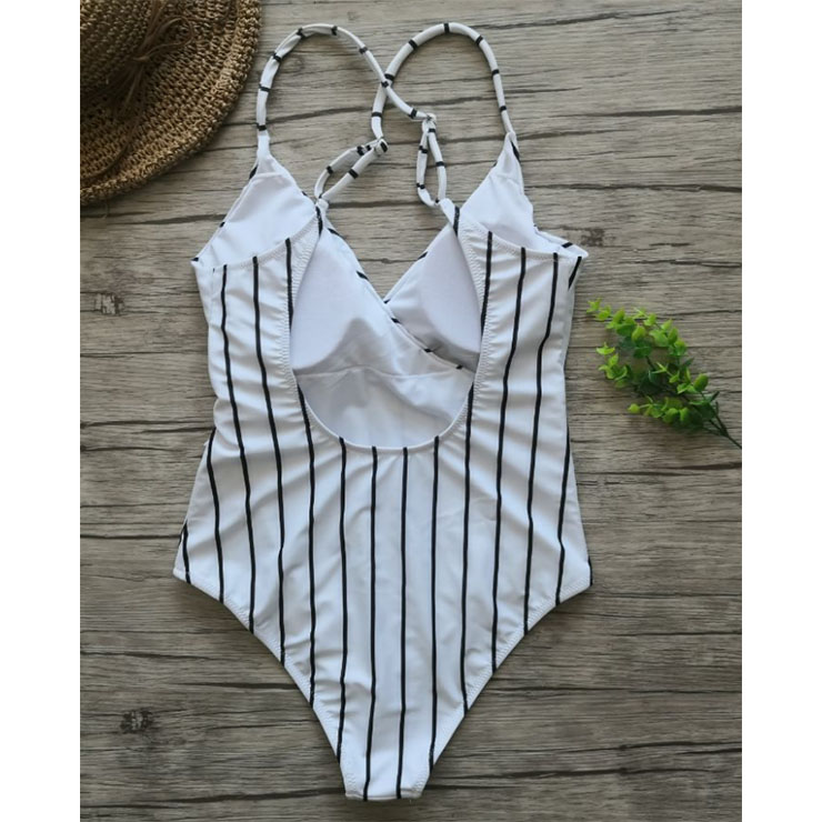Sexy Stripes Adjustable Straps V Neck Low Cut Backless One-piece ...