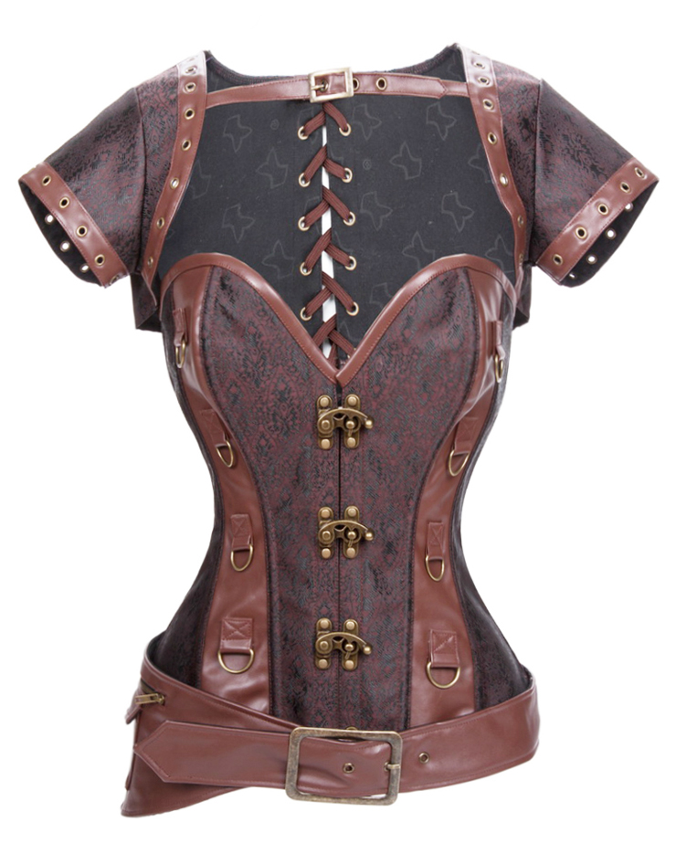 Steampunk Steel Bone Overbust Corset with Jacket & Belt N10345