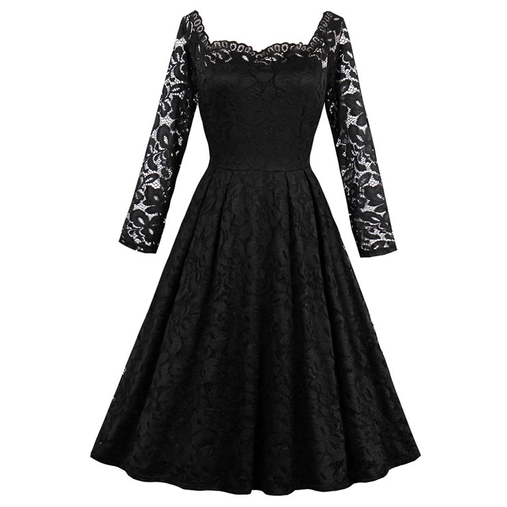 Charming Sweetheart Neck Long Sleeves Floral Lace Cocktail Party Swing ...