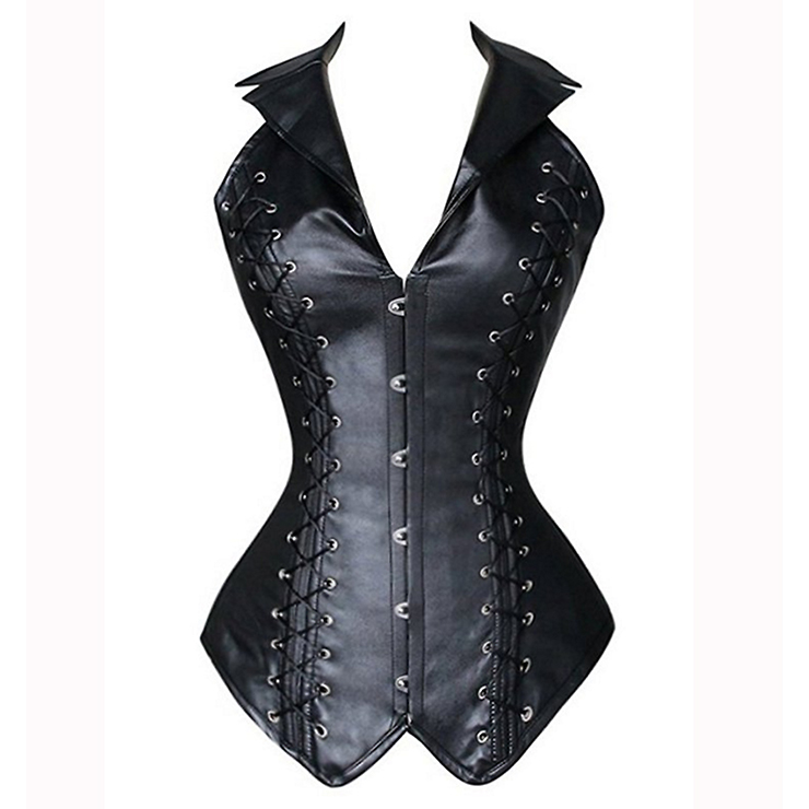 Womens Black Leather Vest Corset N4392 2425