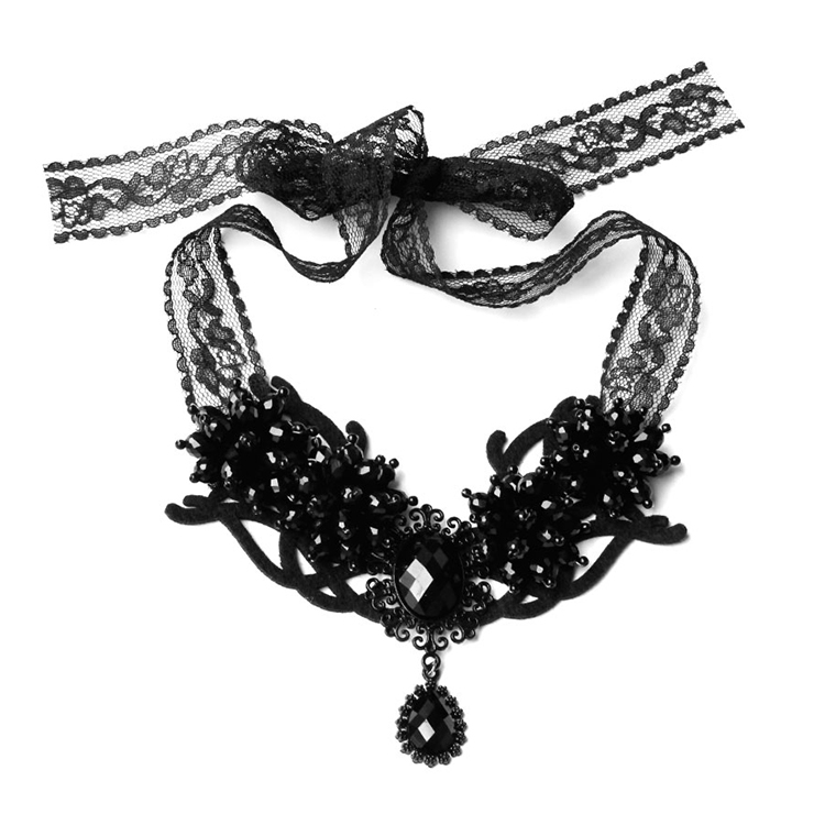 Victorian Gothic Black Gem Pendant Choker See-through Lace Party ...