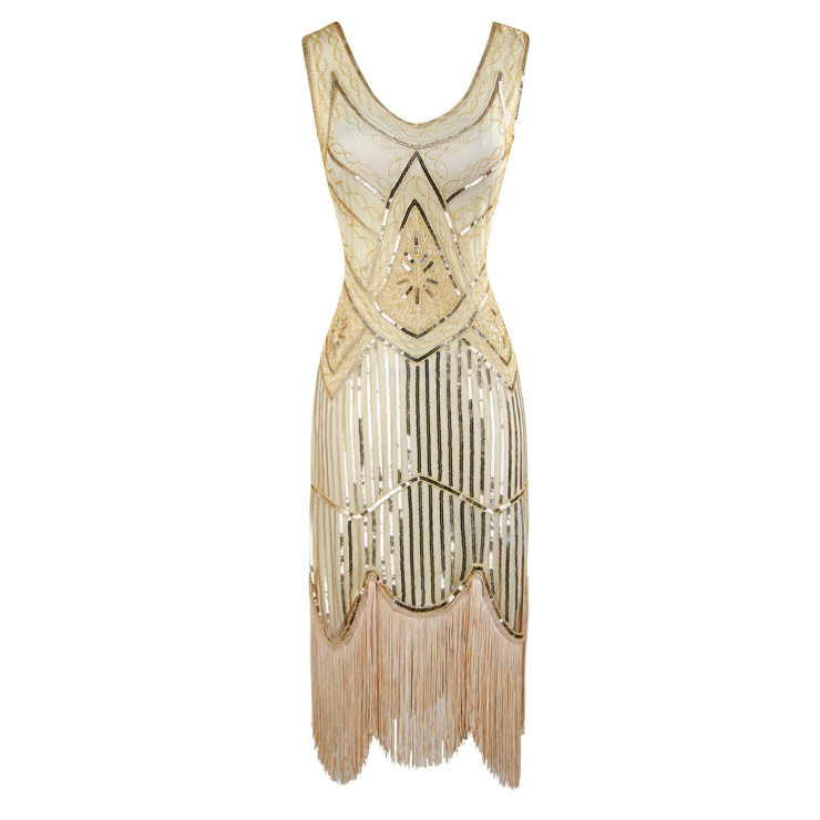1920s Vintage Sleeveless V Neck Sequin Art Deco Cocktail Flapper Dress ...