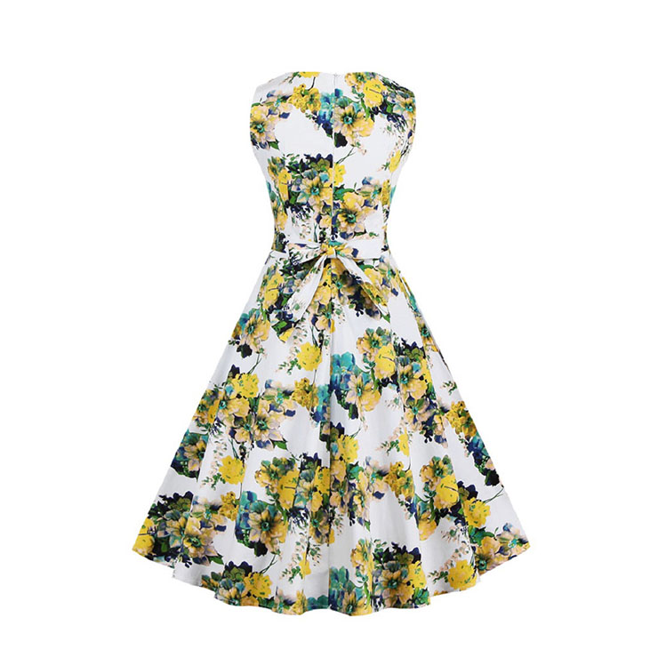 Elegant 1950's Vintage Floral Print Sleeveless Casual Cocktail Party ...