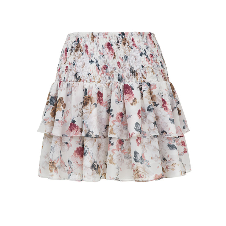 Women's Pretty Floral Print High Waisted Pleated Swing Skirts N14330