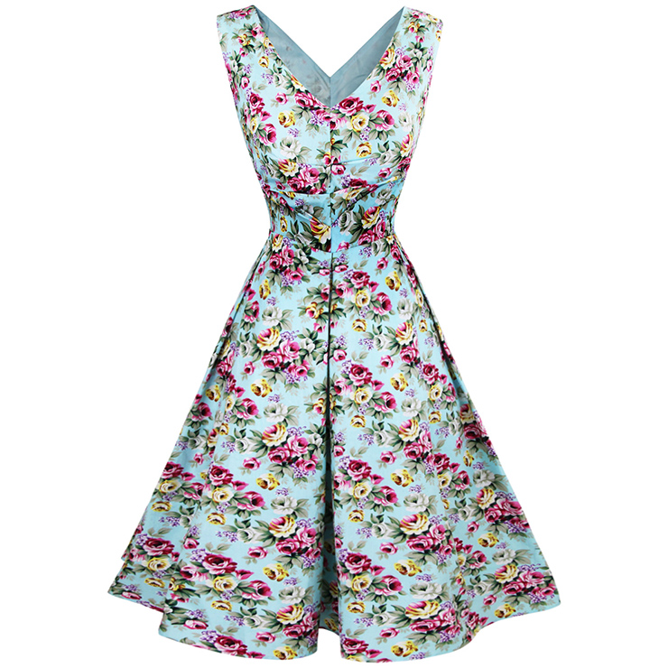 1950's Vintage Floral Print Casual Dress N11916
