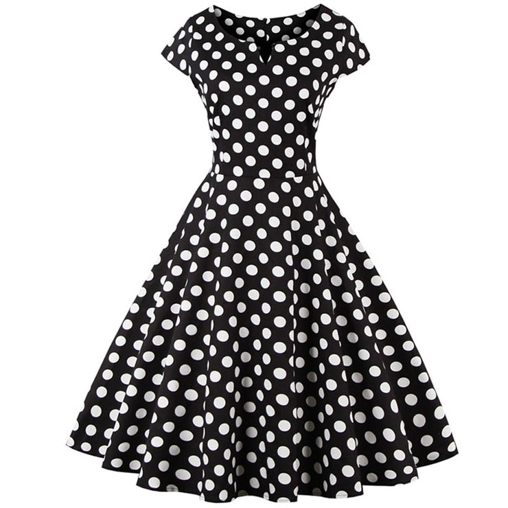 1950's Vintage Polka Dot Casual Swing Dress N11885