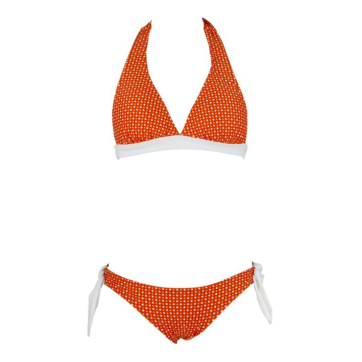 Retro Sexy Women's Halter Orange Dot Swimsuit BK1079